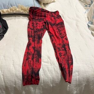 Lululemon Athletica Red and Black Tie-Dye Leggings